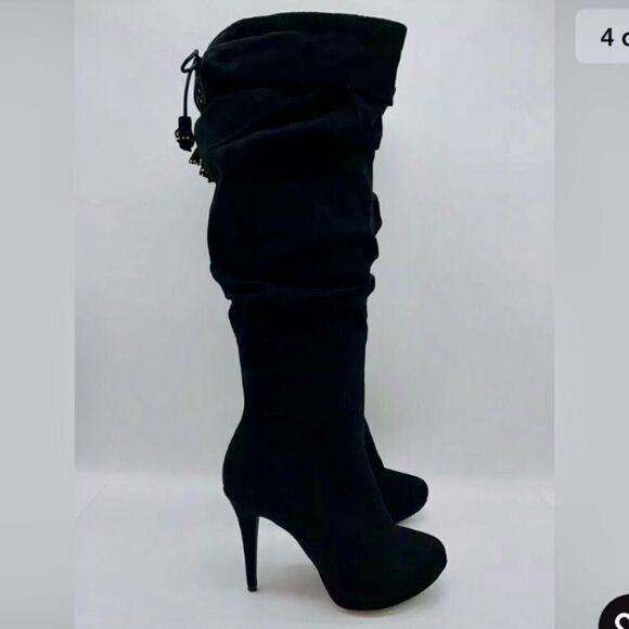 NWT Thalia Brisa Gorgeous Sz 7 W Knee High Black Suede Stilettos High Heel Boots - Picture 1 of 12